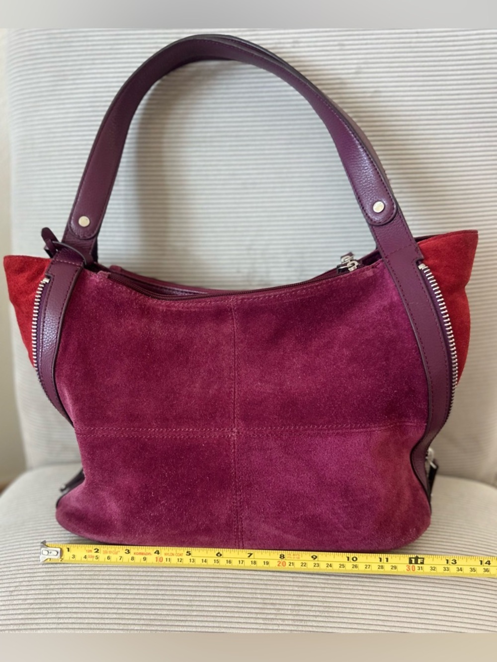 Tignanello Expandable Suede Shoulder Bag “rich burgundy” color - Picture 5 of 12
